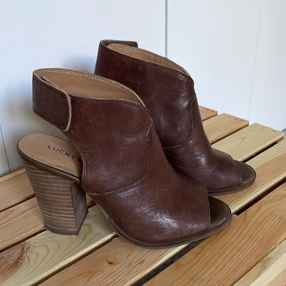Lucky Brand Brown Lizette Slingback Open Toed Bootie- Size 5.5